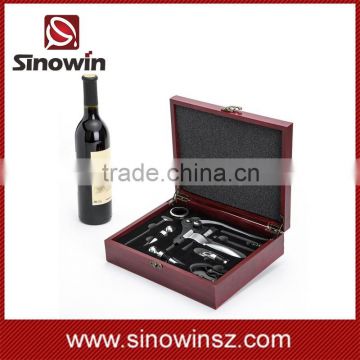 Deluxe red wooden wine box with accessories