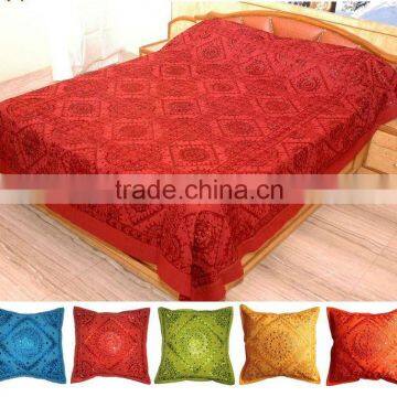 Bedding Home Furnishing Silk Thread Hand Embroidered & Heavy Mirror work Bedspreads