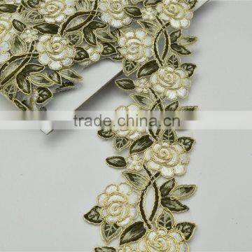 5yards High Quality Metallic Rayon Embroidery Flowers Lace Trim for Bridal 7cm photo-3