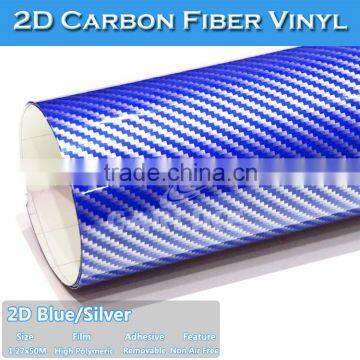 High Flexible Air Bubble 2D Glossy Blue Silver Twill Car Body Wrap Carbon Fiber Vinyl photo-2