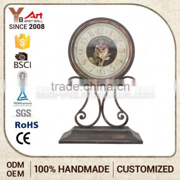 Wholesale Customized Logo Printed Fancy Antique Iron Transparent Display Table Clock