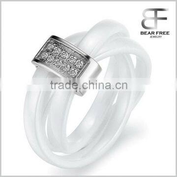 Fashion White Ceramic Rope With Silver Tone Stainless Steel Stee Tricyclic Engagement Ring Anniversary Wedding Band
