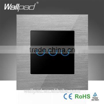 2016 Hot Sales Wallpad 110-250V Waterproof Silver Metal Frame Glass LED Indicator 3 Gangs Light Touch Sensitive Switch                        
                                                Quality Choice