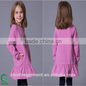 Latest Small Girls Autumn Long Sleeves Embroidery Jersey Dresses