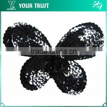 Black Sequin Wings Black Bead Butterfly Applique Patches