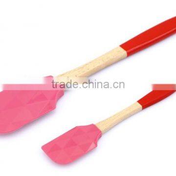 FDA/LFGB Wood Handle Printed Set of 2 Spatula Set Hot Sale Wood Handle Bakeware Silicone Spatula Set