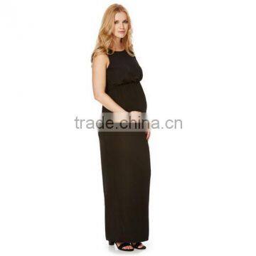 Fashion back-hole design maternity long dresses in black Layered