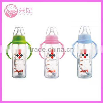 Transparent BPA free baby bottles with silicone nipple