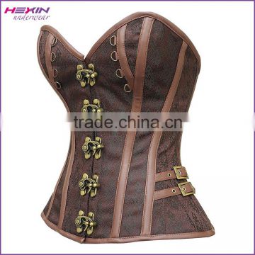 China Factory Price Steampunk Steel Boned Embroidered Brown Top Design Corset