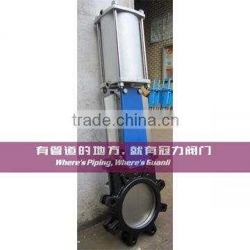 Pneumatic full lug cast iron knife edge valve