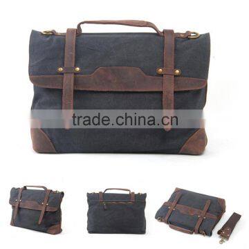 Durable Multi-purpose Waxed Canvas Vertical Men Leather Briefcase Bag Wholesale photo-3
