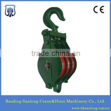 closed type three sheave wire rope pulley block with hook