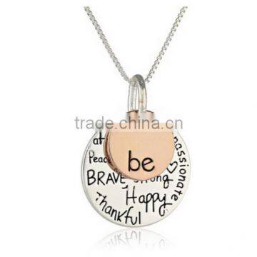 Simple Two Circle Carved English Letter Thin Silver Chain Two-Tone "Be' Round Sequin Pendant Necklaces For Women And Men