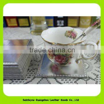 Waterproof Glass Tableware PU Leather Square Coasters For Cup 16020