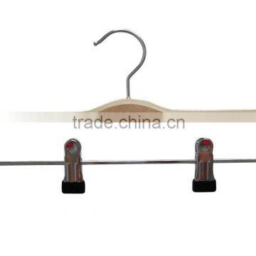 laminated pants hanger with metal bar and clips,100% wood hanger grade A hanger