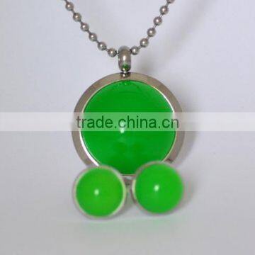 2014 New Product Stainless Steel Green Engagement Jewelry Set For Lady BJS1221