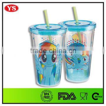 Christmas Gifts 12oz/350 ml Double Wall Wholesale Plastic Bottles With Straw