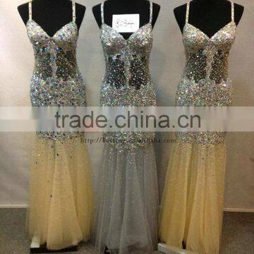 New Design Sexy Spaghetti Strap Backless Sexy Evening Dress