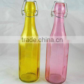 colored Edges and corners shape glass juice bottle with swing top plastic lid 1000ml &500ml &250ml