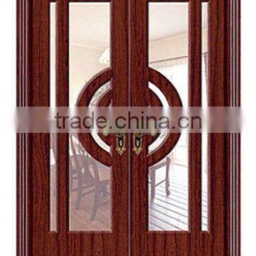 Entrance double glass door wood