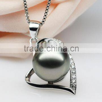 2016 Tahiti AAAA Love Shape Round Black 10-11mm 925 Silver Sea Pearl Pendant photo-3