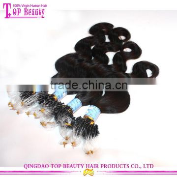 Top quality unprocessed brazilian body wave hair extensions 100% virgin micro rings loop wavy hair extensions