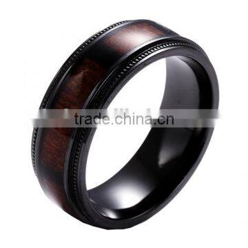 Unique 8mm black zirconium with Koa wood inlay wedding Band