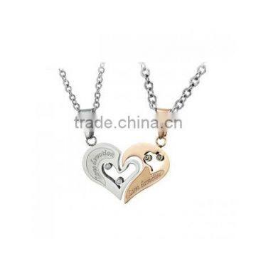 stainless steel crystal white and rose golden love heart necklace