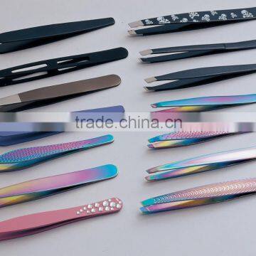 Multi color eyebrow tweezers with titanium coating tweezers