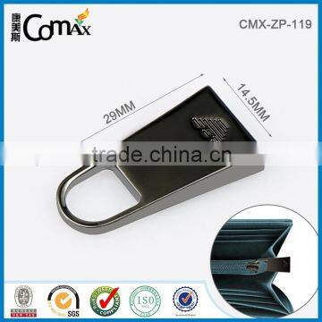 Black custom metal zipper puller slider for bag with logo