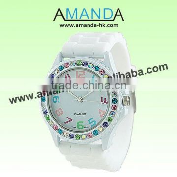 White Silicone Stone Watch Ladies,Fashion Watch,Popular Watch Good Qualiy And Good Service