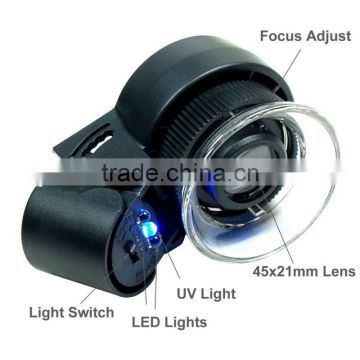 New Mini 45X Lighted Jewelers Loupe / Magnifier with LED & Fluorescence Lights