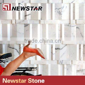Italian Carrara White Marble 3D Cambered Mosaics Polished photo-3