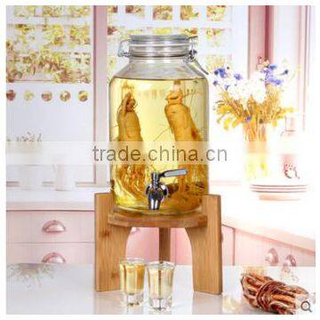 1 gallon Glass Mason Jar Beverage Drink Dispenser On bamboo Stand With Leak Free Spigot / faucet, Clear