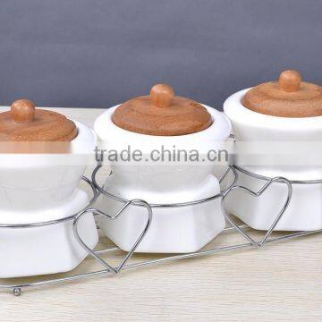 high quality wholesale ceramic spice bottles with wood lid/spice racks jars wholesale/3pcs set ceramic storage jar whole sale