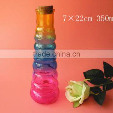 rainbow colored grain glass edible oil jar with wooden cork