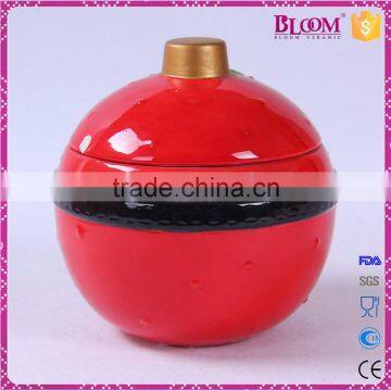 Funny Round Red Ceramic Christmas Cookie Jar photo-3