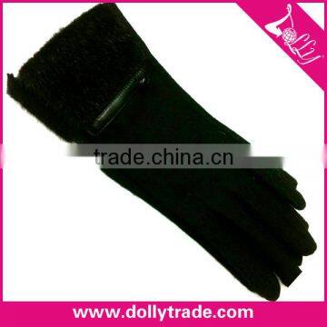 Knit 5 Fingers Black Ladies Winter Wool Gloves with Button