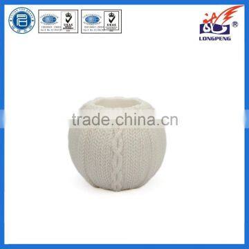 Eco-Friendly Elegant White Knitted Decorative Round Candle Holders,Ceramic Tealight Candle Holders