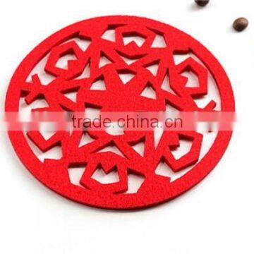 2017 Laser Cut Felt Red Round Flower Drink Coaster for Christmas Table Decoration Made in China photo-1