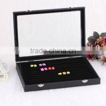 Black Wooden Leather Jewelry Display Stand Ring Tray photo-3