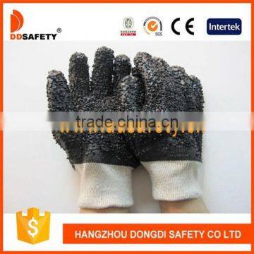 DDSAFETY PVC Gloves Black PVC Rough Finished 100%Cotton Liner Safety Gloves