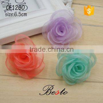 6.5CM Colorful rose tulle flowers for decoration