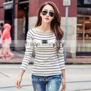 Hot Sale Autumn Casual Women Wild Striped Knitted Laday Polyester Bottoming Thin Slim Long Sleeve t Shirt photo-2