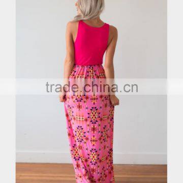 2017 Newest Bright Colour Mommy and me Patchwork Long Dress photo-3