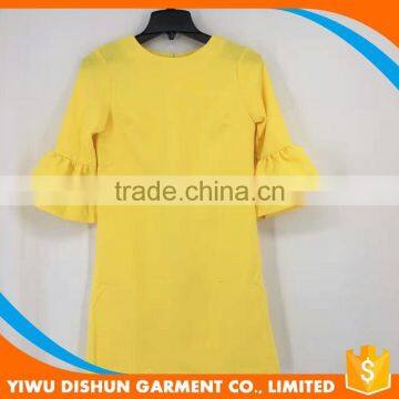 Ladies yellow summer casual dress with flare sleeves