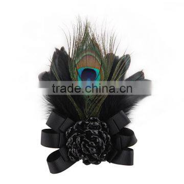 vintage peacock feather hairpin accessory dual handmade fabric rose pin corsage brooch for women