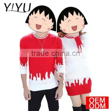 Custom winter spring red color block christmas knit pattern couple sweater