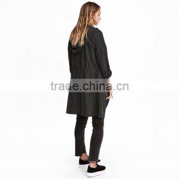 Hooded Parka Diagonal Zip Drawstring Waist Womens Long Warm Jackets photo-3
