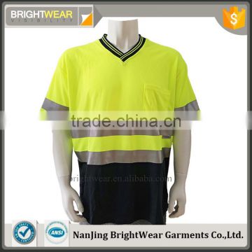 100%polyester birdseye V-neck reflective china factory high visibilty t-shirt